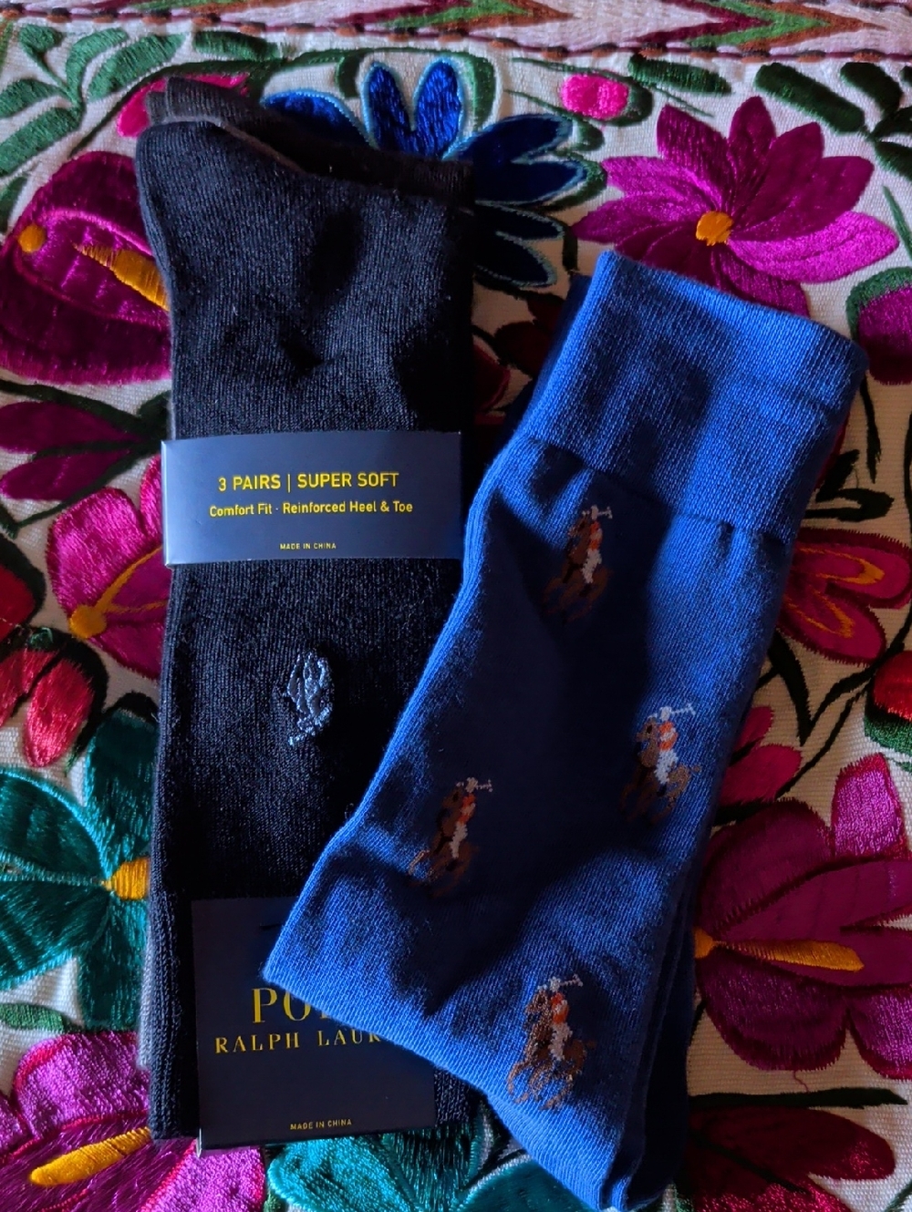 Polo by Ralph Lauren Black & Blue Dress Socks - Polo Logo Crew Pair